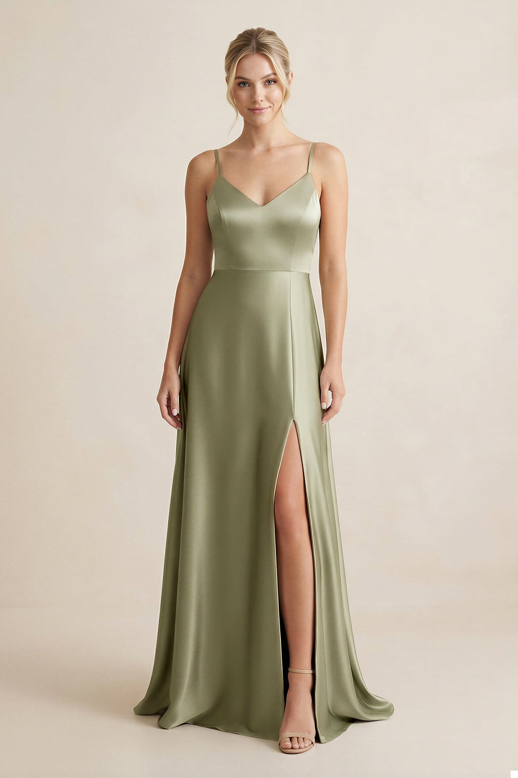 Cami Strap A - Line Shiny Satin Bridesmaid Dress - SHE IS ME Bridesmaid Dresses