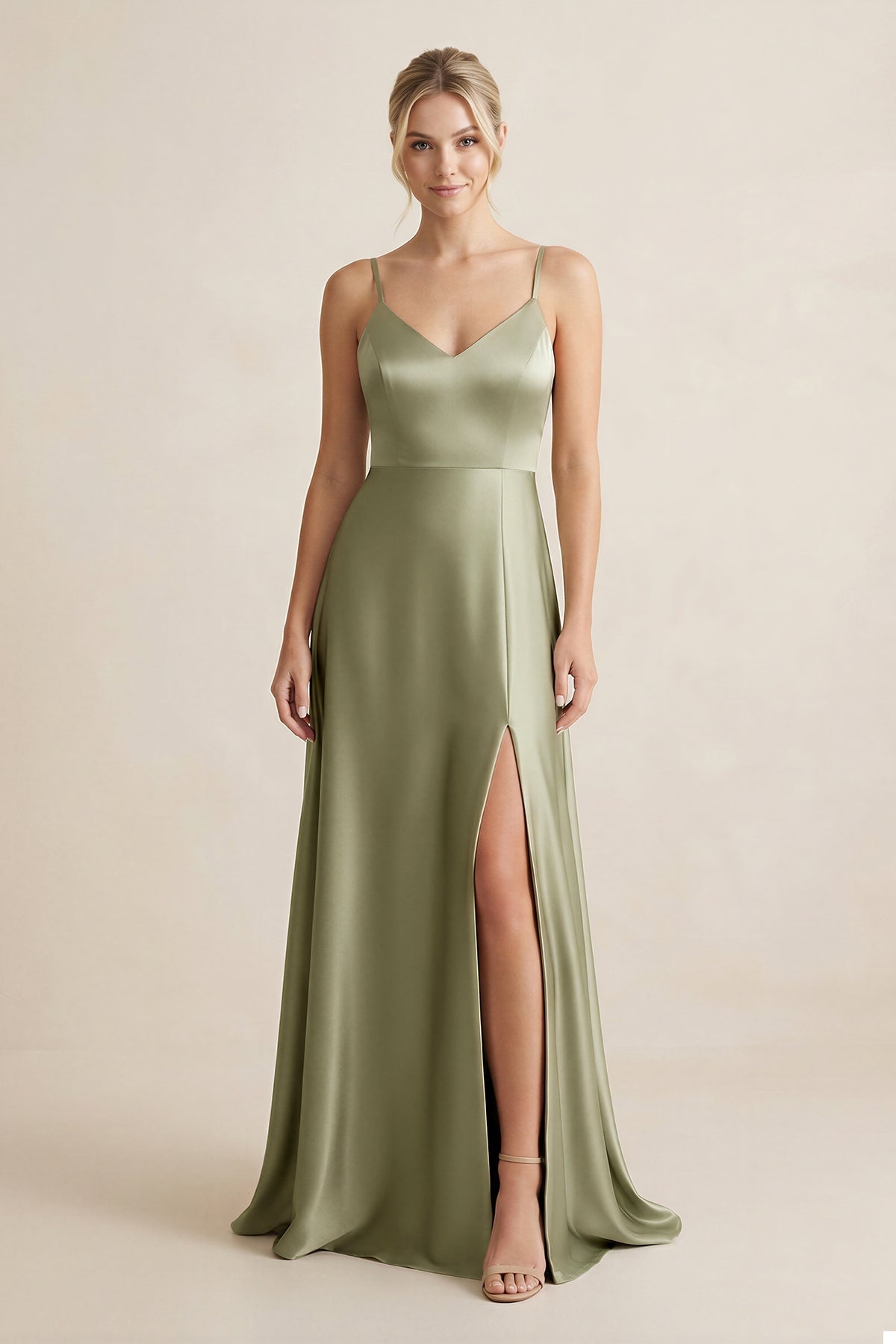 Cami Strap A - Line Shiny Satin Bridesmaid Dress - SHE IS ME Bridesmaid Dresses