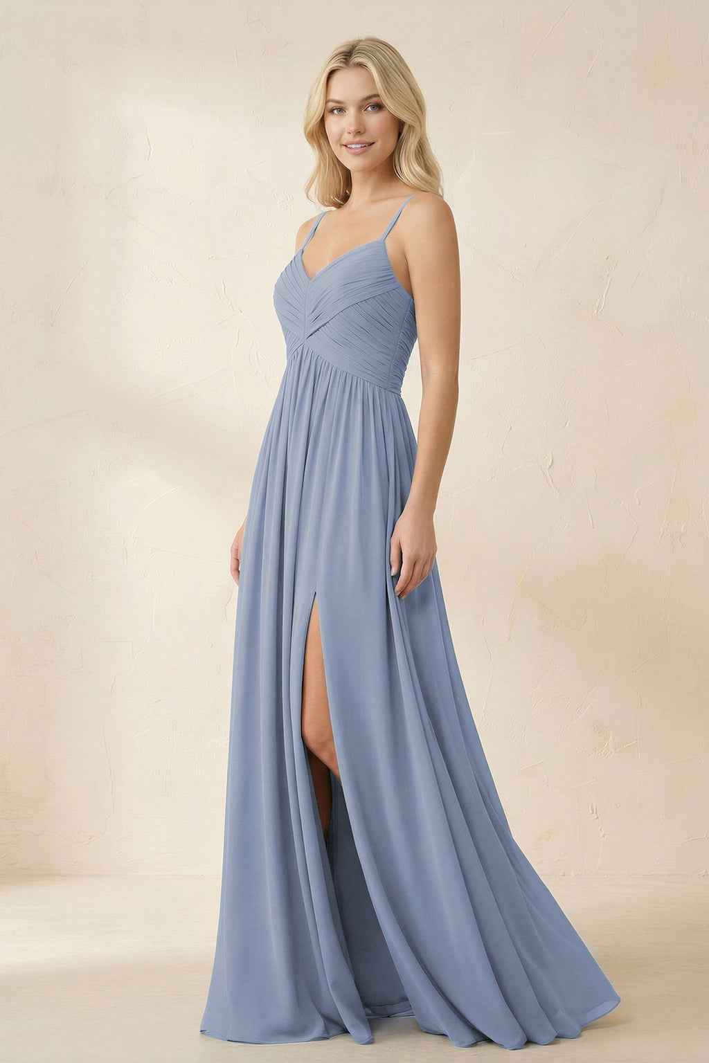 Cami Strap Chiffon A - Line Bridesmaid Dress with Slit - SHE IS ME Bridesmaid Dresses
