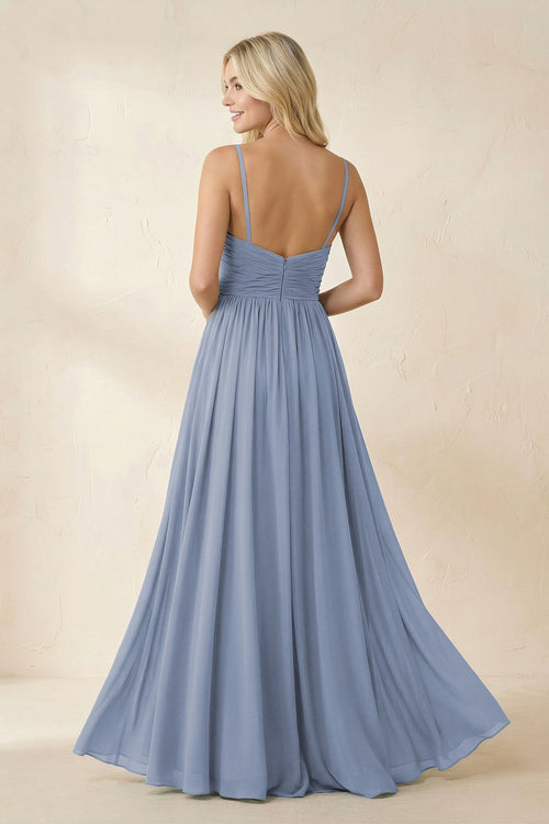 Cami Strap Chiffon A - Line Bridesmaid Dress with Slit - SHE IS ME Bridesmaid Dresses