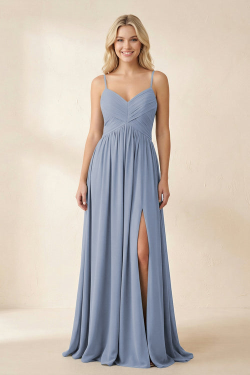 Cami Strap Chiffon A - Line Bridesmaid Dress with Slit - SHE IS ME Bridesmaid Dresses