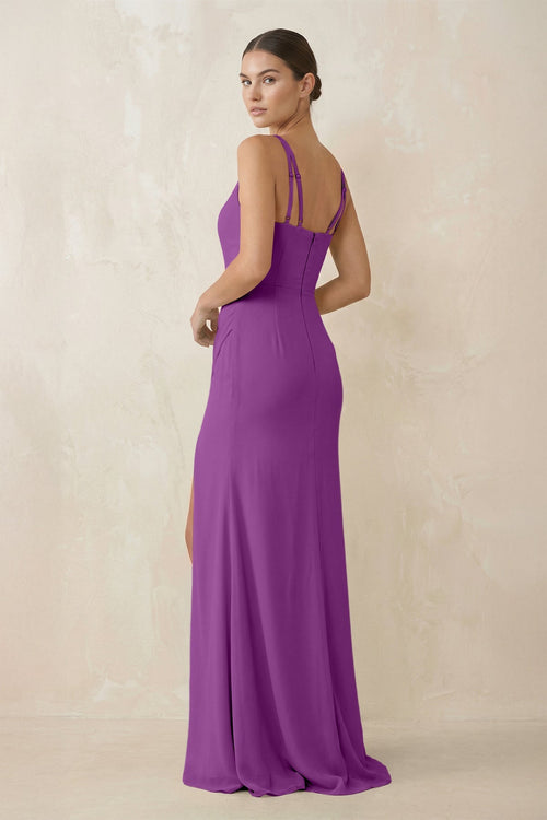 Cami Strap Chiffon Sheath Bridesmaid Gown in Amethyst - SHE IS ME Bridesmaid Dresses
