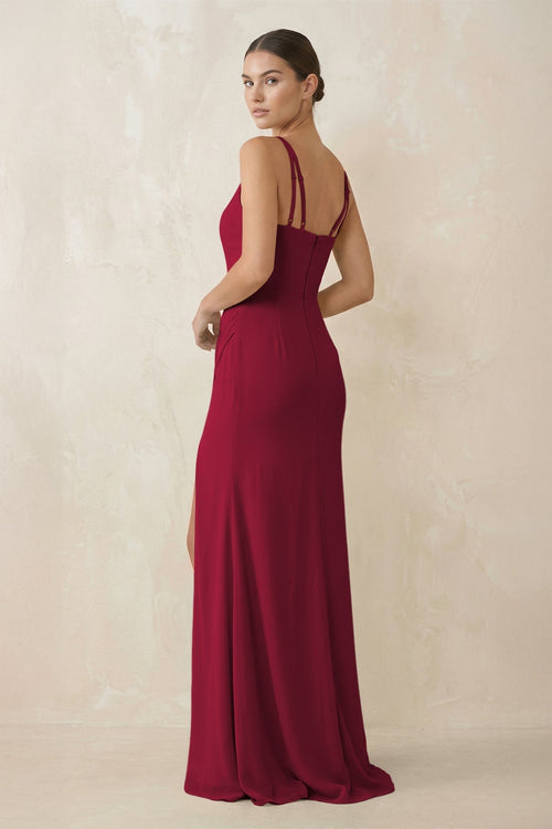 Cami Strap Chiffon Sheath Bridesmaid Gown in Berry - SHE IS ME Bridesmaid Dresses