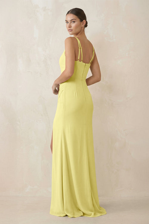 Cami Strap Chiffon Sheath Bridesmaid Gown in Buttercup - SHE IS ME Bridesmaid Dresses