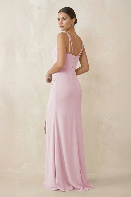 Cami Strap Chiffon Sheath Bridesmaid Gown in Candy Pink - SHE IS ME Bridesmaid Dresses