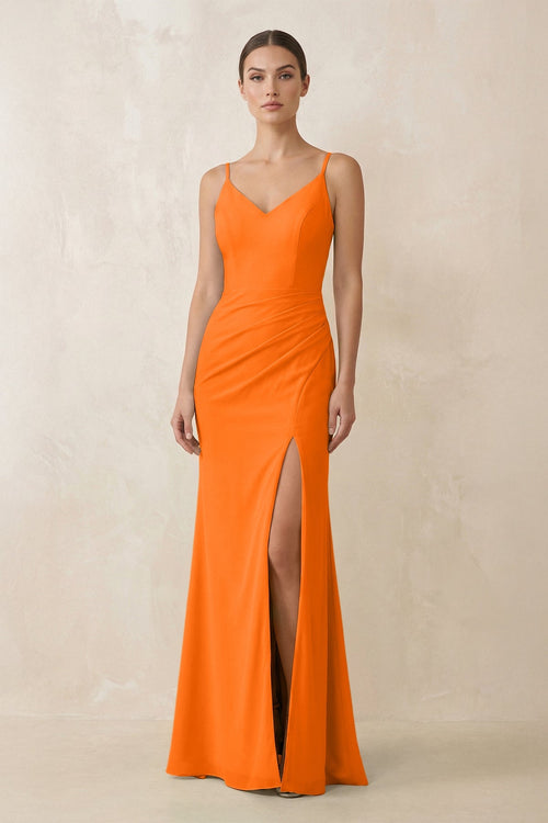 Cami Strap Chiffon Sheath Bridesmaid Gown in Cinnamon - SHE IS ME Bridesmaid Dresses