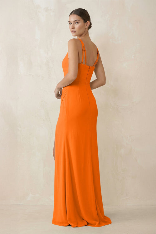 Cami Strap Chiffon Sheath Bridesmaid Gown in Cinnamon - SHE IS ME Bridesmaid Dresses