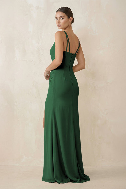 Cami Strap Chiffon Sheath Bridesmaid Gown in Dark Green - SHE IS ME Bridesmaid Dresses