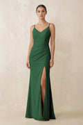 Cami Strap Chiffon Sheath Bridesmaid Gown in Dark Green - SHE IS ME Bridesmaid Dresses