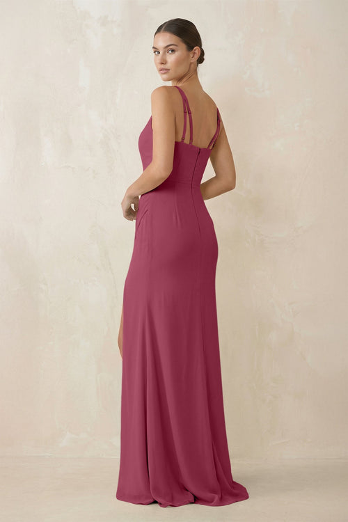 Cami Strap Chiffon Sheath Bridesmaid Gown in Desert Rose - SHE IS ME Bridesmaid Dresses