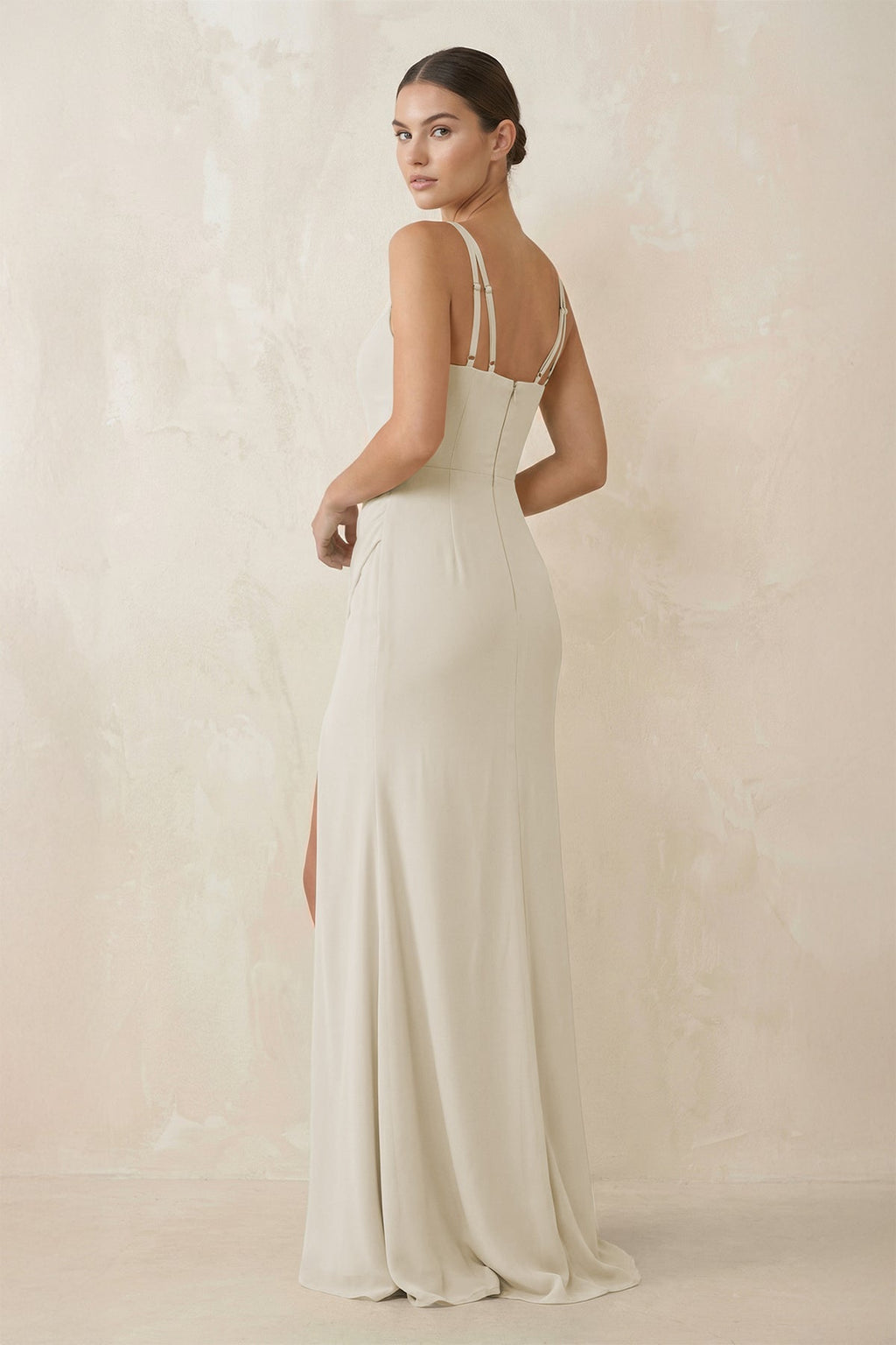 Cami Strap Chiffon Sheath Bridesmaid Gown in Dove Gray - SHE IS ME Bridesmaid Dresses