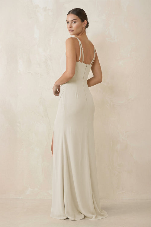 Cami Strap Chiffon Sheath Bridesmaid Gown in Dove Gray - SHE IS ME Bridesmaid Dresses