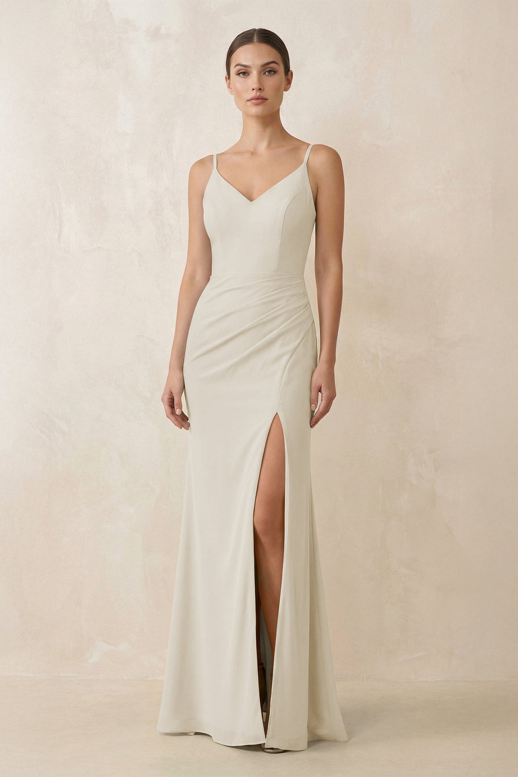 Cami Strap Chiffon Sheath Bridesmaid Gown in Dove Gray - SHE IS ME Bridesmaid Dresses