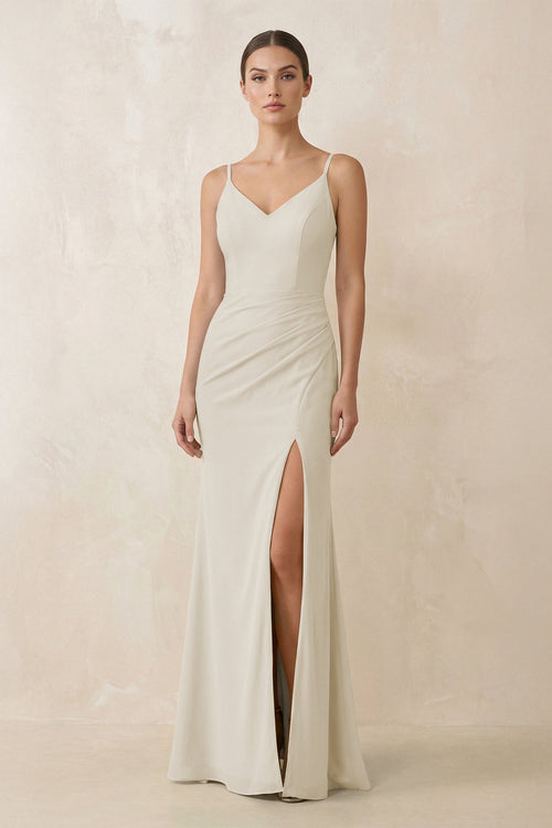 Cami Strap Chiffon Sheath Bridesmaid Gown in Dove Gray - SHE IS ME Bridesmaid Dresses