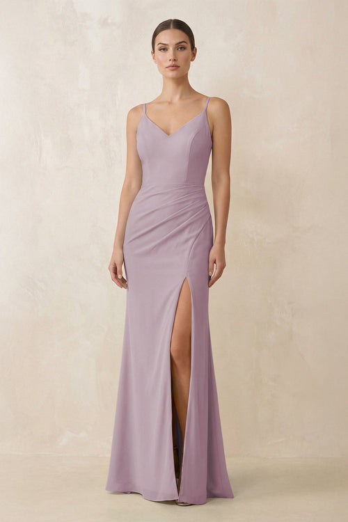 Cami Strap Chiffon Sheath Bridesmaid Gown in Dusk - SHE IS ME Bridesmaid Dresses