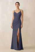 Cami Strap Chiffon Sheath Bridesmaid Gown in Dusk Blue - SHE IS ME Bridesmaid Dresses
