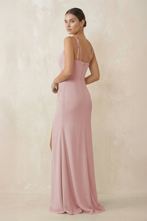 Cami Strap Chiffon Sheath Bridesmaid Gown in Dusty Rose - SHE IS ME Bridesmaid Dresses