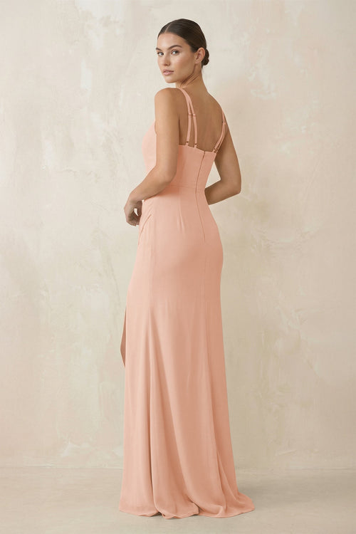 Cami Strap Chiffon Sheath Bridesmaid Gown in English Rose - SHE IS ME Bridesmaid Dresses