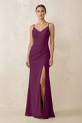 Cami Strap Chiffon Sheath Bridesmaid Gown in Fig - SHE IS ME Bridesmaid Dresses