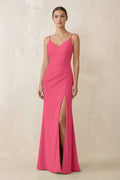 Cami Strap Chiffon Sheath Bridesmaid Gown in Fuchsia - SHE IS ME Bridesmaid Dresses