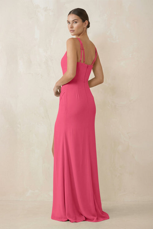 Cami Strap Chiffon Sheath Bridesmaid Gown in Fuchsia - SHE IS ME Bridesmaid Dresses
