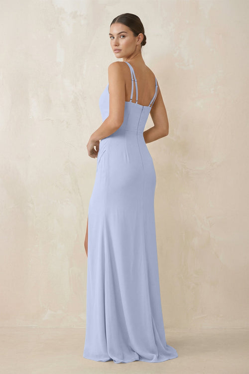 Cami Strap Chiffon Sheath Bridesmaid Gown in Ice - SHE IS ME Bridesmaid Dresses