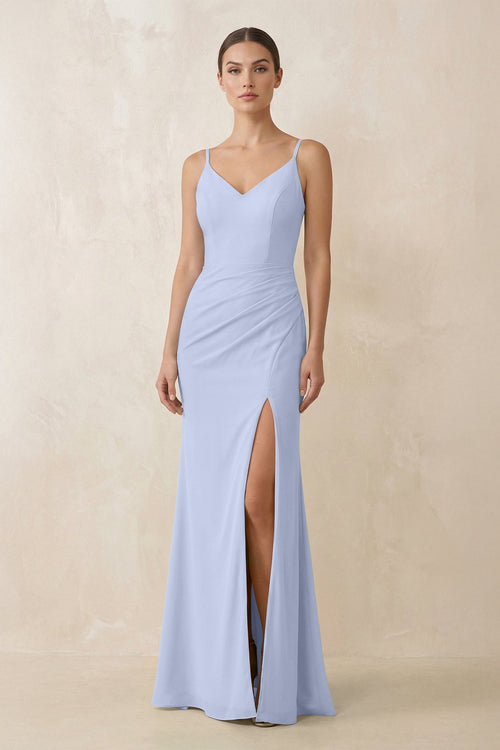 Cami Strap Chiffon Sheath Bridesmaid Gown in Ice - SHE IS ME Bridesmaid Dresses