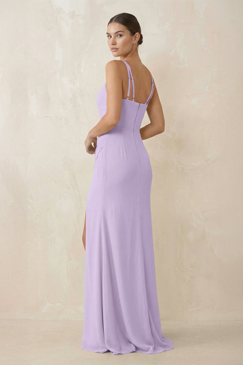 Cami Strap Chiffon Sheath Bridesmaid Gown in Lavender - SHE IS ME Bridesmaid Dresses