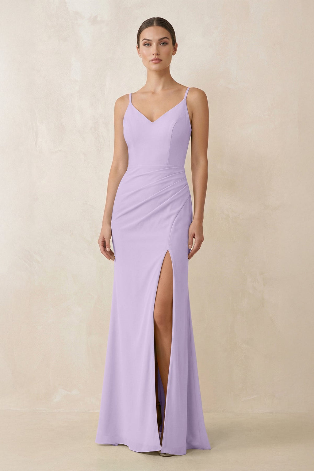 Cami Strap Chiffon Sheath Bridesmaid Gown in Lavender - SHE IS ME Bridesmaid Dresses