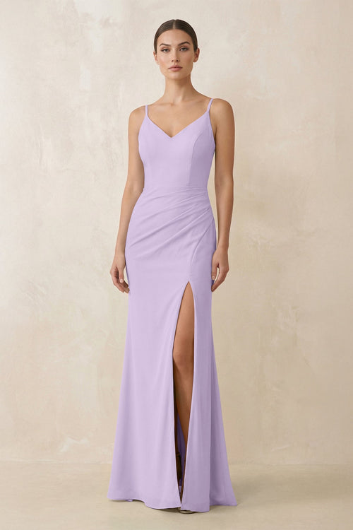 Cami Strap Chiffon Sheath Bridesmaid Gown in Lavender - SHE IS ME Bridesmaid Dresses