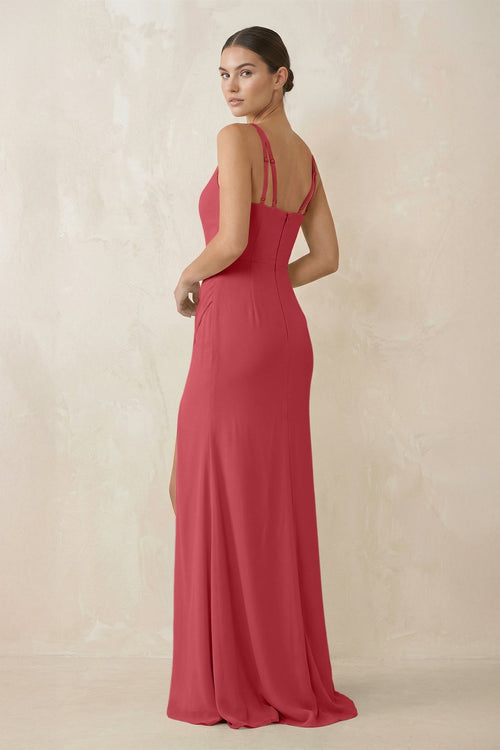 Cami Strap Chiffon Sheath Bridesmaid Gown in Merlot - SHE IS ME Bridesmaid Dresses