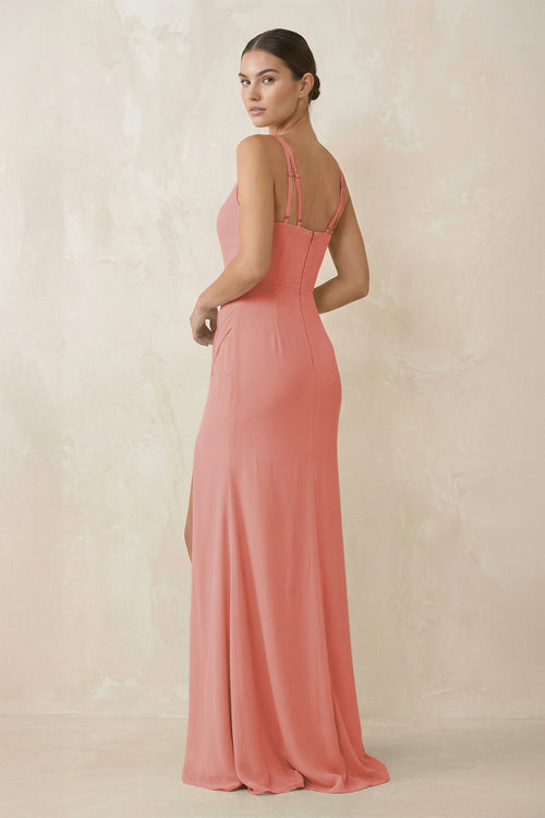 Cami Strap Chiffon Sheath Bridesmaid Gown in Mulberry - SHE IS ME Bridesmaid Dresses