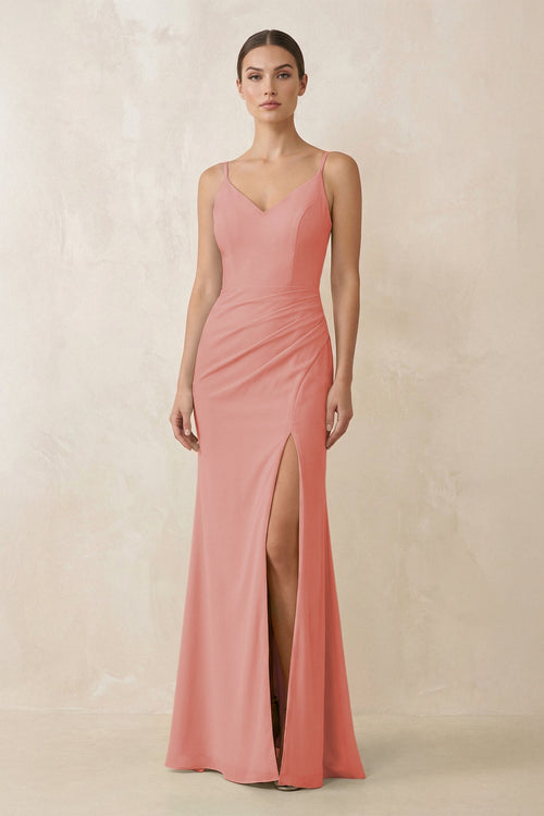 Cami Strap Chiffon Sheath Bridesmaid Gown in Mulberry - SHE IS ME Bridesmaid Dresses