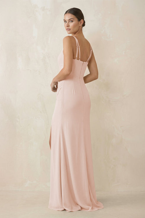 Cami Strap Chiffon Sheath Bridesmaid Gown in Pale Blush - SHE IS ME Bridesmaid Dresses