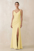 Cami Strap Chiffon Sheath Bridesmaid Gown in Pastel Yellow - SHE IS ME Bridesmaid Dresses