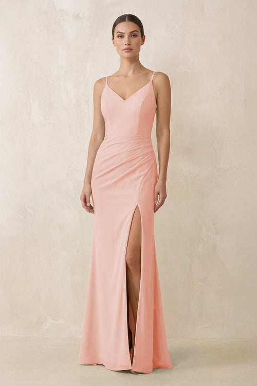 Cami Strap Chiffon Sheath Bridesmaid Gown in Rose Petal - SHE IS ME Bridesmaid Dresses