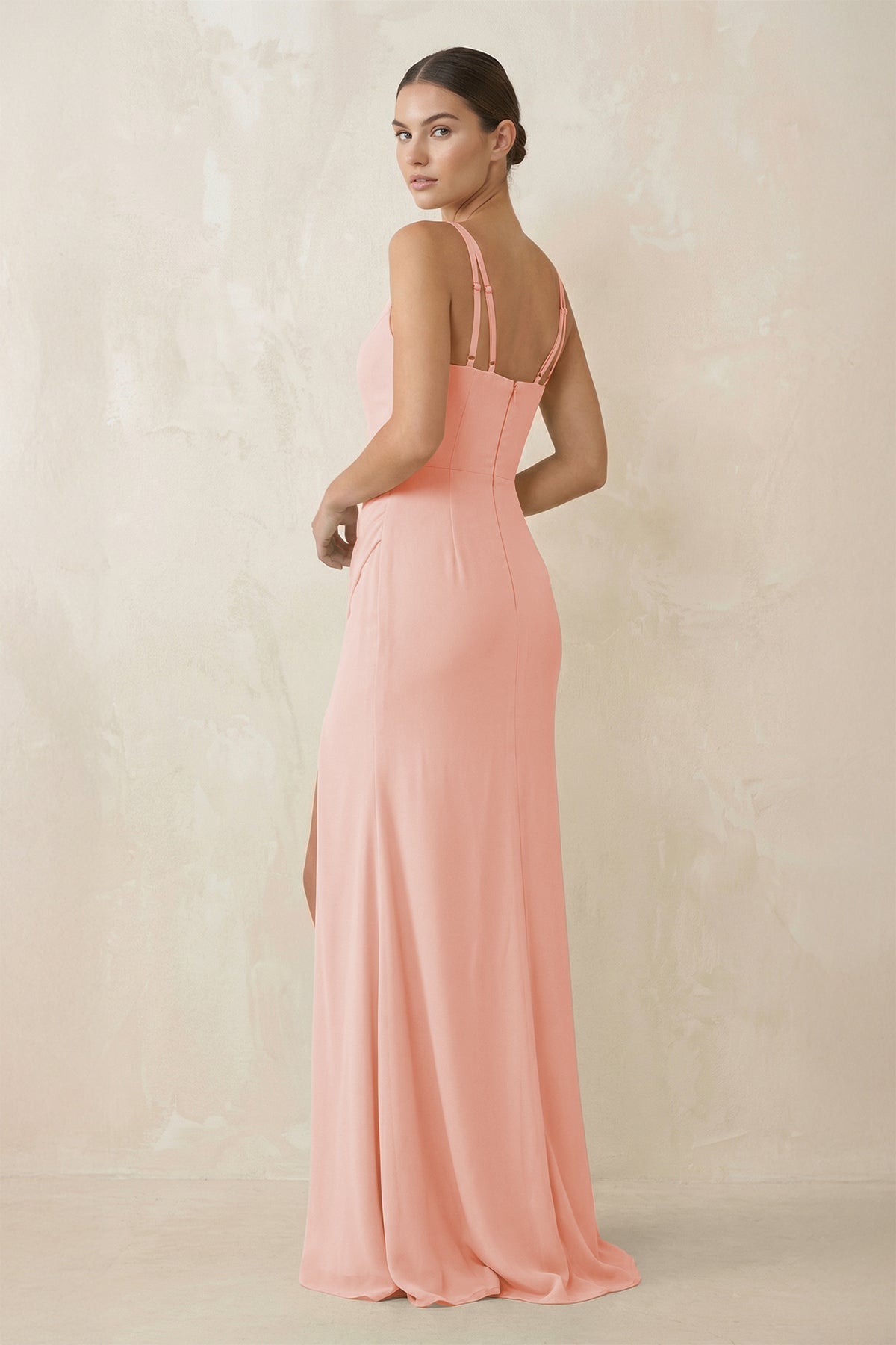 Cami Strap Chiffon Sheath Bridesmaid Gown in Rose Petal - SHE IS ME Bridesmaid Dresses