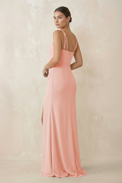 Cami Strap Chiffon Sheath Bridesmaid Gown in Rose Petal - SHE IS ME Bridesmaid Dresses