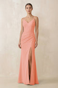 Cami Strap Chiffon Sheath Bridesmaid Gown in Rosette - SHE IS ME Bridesmaid Dresses
