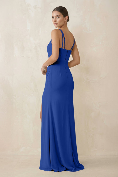 Cami Strap Chiffon Sheath Bridesmaid Gown in Royal Blue - SHE IS ME Bridesmaid Dresses