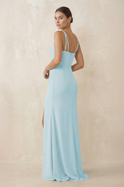 Cami Strap Chiffon Sheath Bridesmaid Gown in Sky Blue - SHE IS ME Bridesmaid Dresses