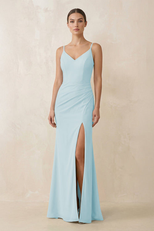 Cami Strap Chiffon Sheath Bridesmaid Gown in Sky Blue - SHE IS ME Bridesmaid Dresses