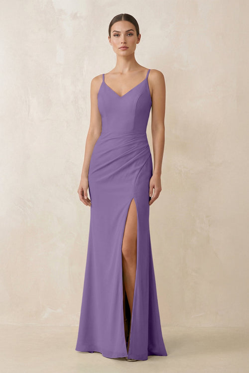 Cami Strap Chiffon Sheath Bridesmaid Gown in Tahiti - SHE IS ME Bridesmaid Dresses