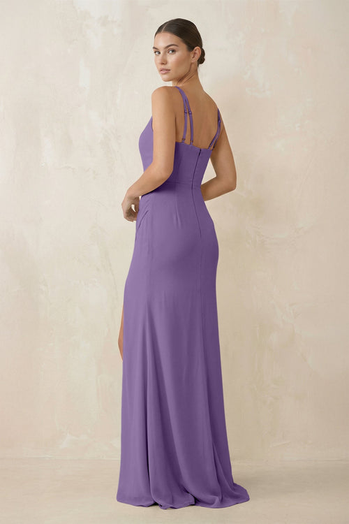 Cami Strap Chiffon Sheath Bridesmaid Gown in Tahiti - SHE IS ME Bridesmaid Dresses