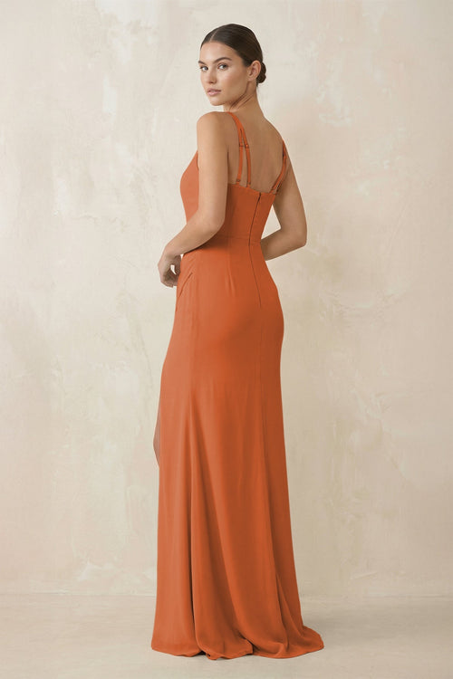 Cami Strap Chiffon Sheath Bridesmaid Gown in Terracotta - SHE IS ME Bridesmaid Dresses