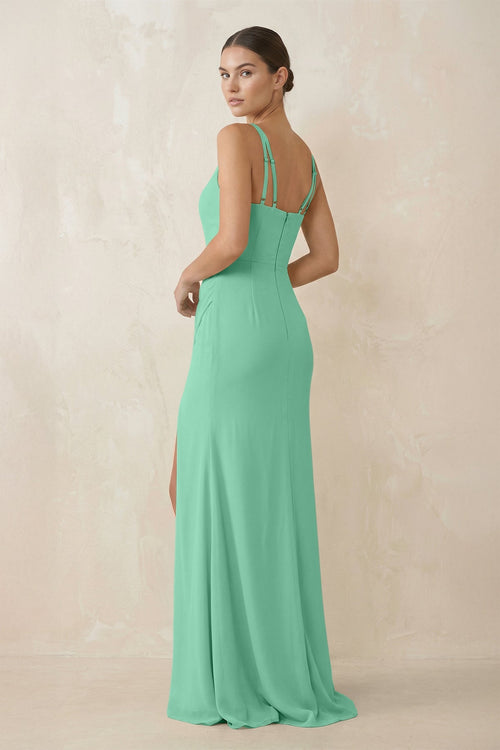Cami Strap Chiffon Sheath Bridesmaid Gown in Turquoise - SHE IS ME Bridesmaid Dresses