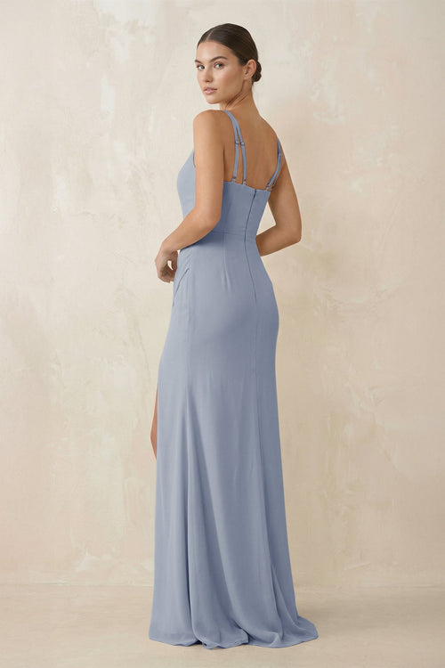 Cami Strap Chiffon Sheath Bridesmaid Gown in Twilight - SHE IS ME Bridesmaid Dresses
