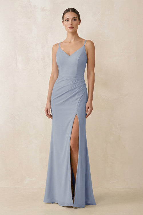 Cami Strap Chiffon Sheath Bridesmaid Gown in Twilight - SHE IS ME Bridesmaid Dresses