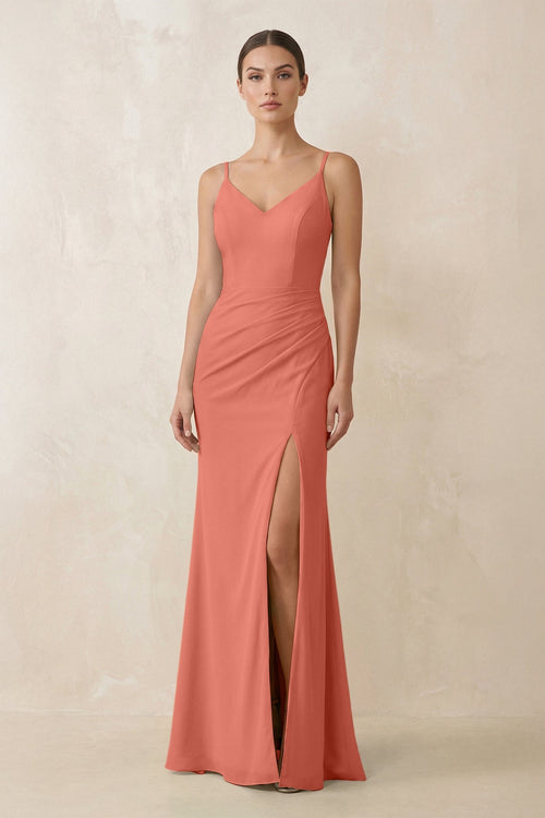 Cami Strap Chiffon Sheath Bridesmaid Gown in Wild Rose - SHE IS ME Bridesmaid Dresses