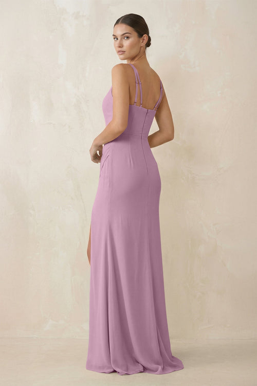 Cami Strap Chiffon Sheath Bridesmaid Gown in Wisteria - SHE IS ME Bridesmaid Dresses